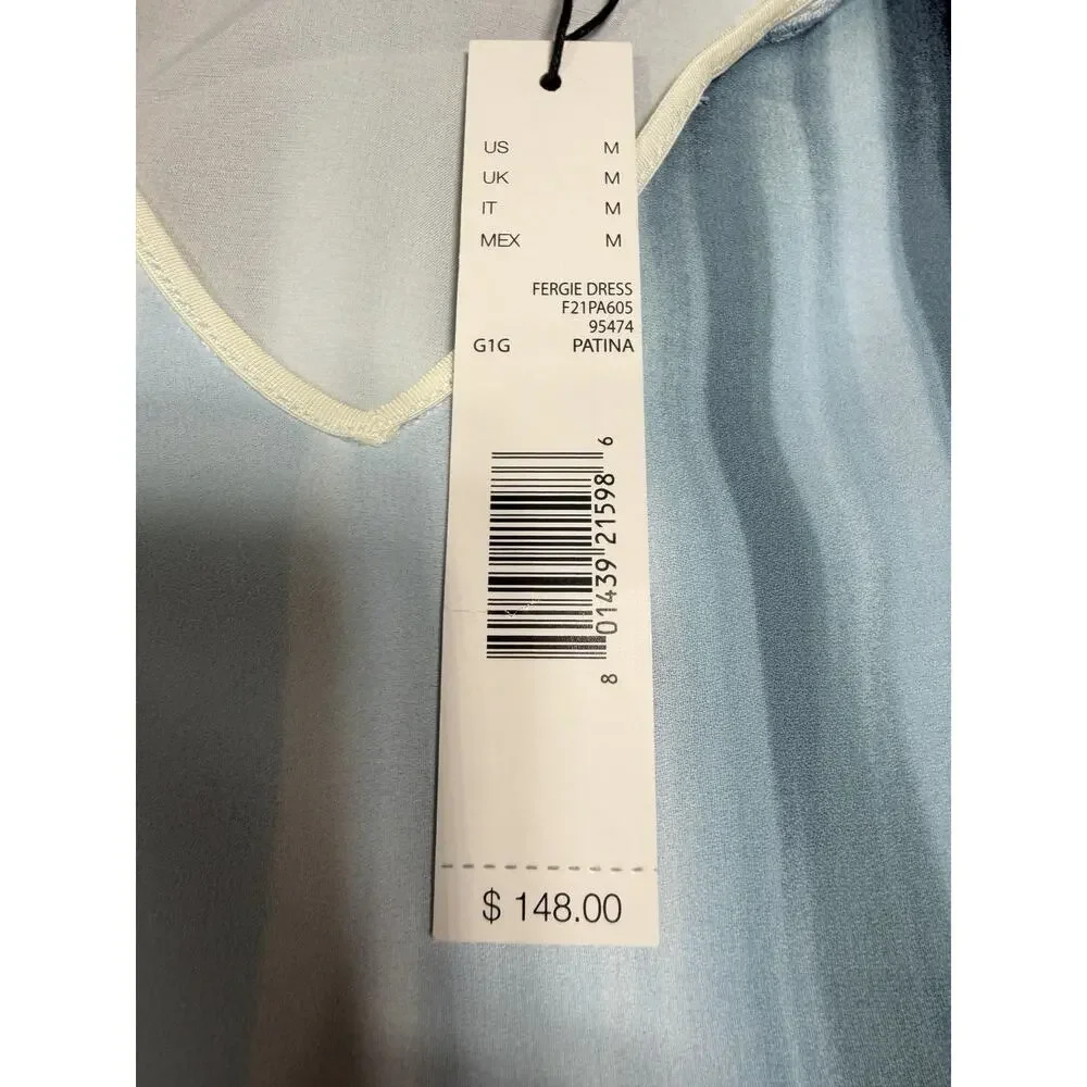 T Tahari Tie Dye Dress M NWT Light Blue Watercolor V-Neck Sleeveless Chiffon